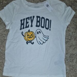 Old Navy White Halloween Tee with Orange & Black Pumpkin Graphic